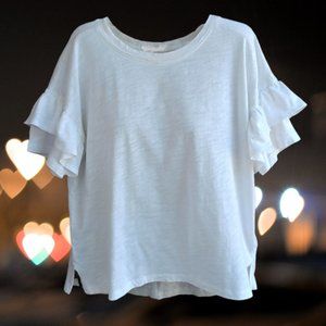 GAP Womens Size XS Top Blouse Short Ruffle Sleeves White 100% Cotton